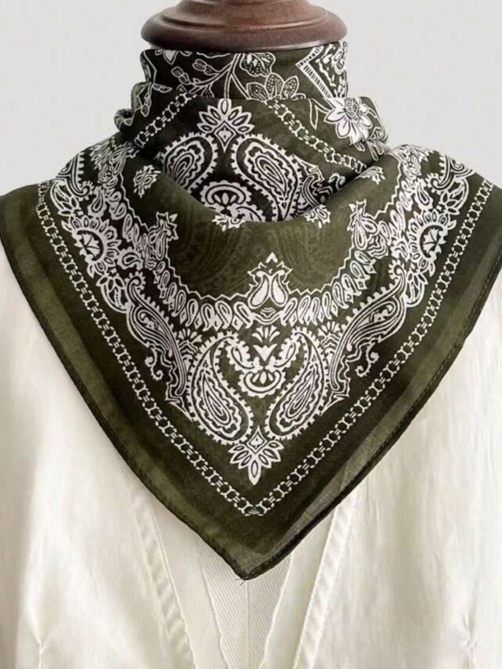 Olive Green Paisley Bandana Scarf - Women's Neck Wrap